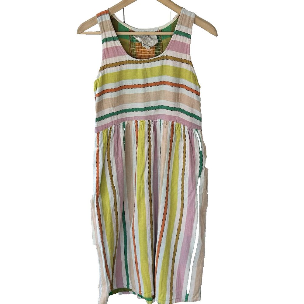 Ace & Jig Midi Dress Size Medium Striped Sleeveless Multicolor Pockets Cotton